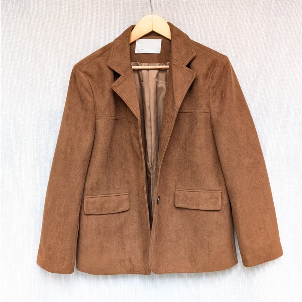Oak + Fort Camel Brown Oversized Vegan Suede Blazer S (fits like oversized med)